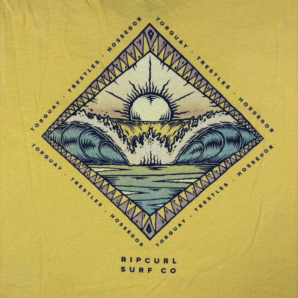 Rip Curl Surf Co Mens Large Yellow Graphic T-Shirt Torquay Trestles Hossegor Tee - Picture 2 of 8